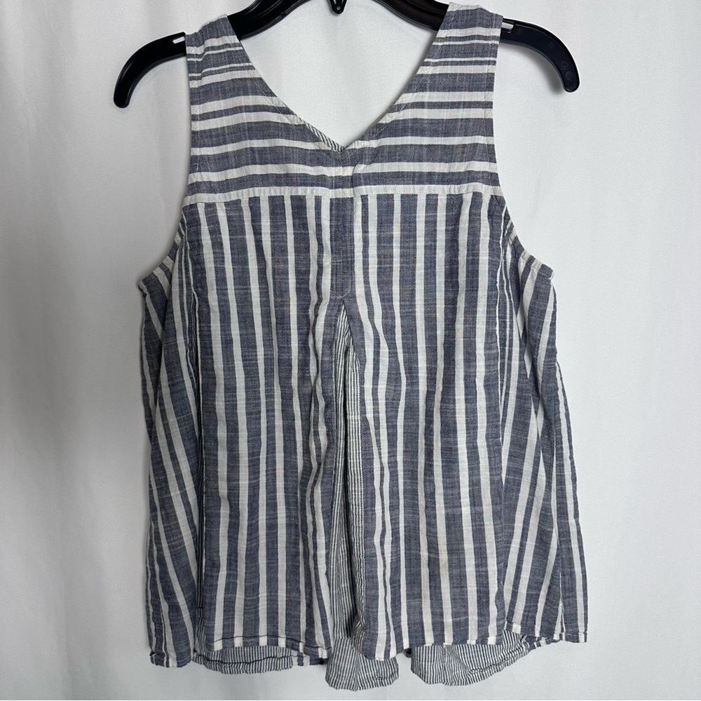 Madewell Grey and White Striped Tank Top Pleated Flowy 100% Cotton size 4 Boho